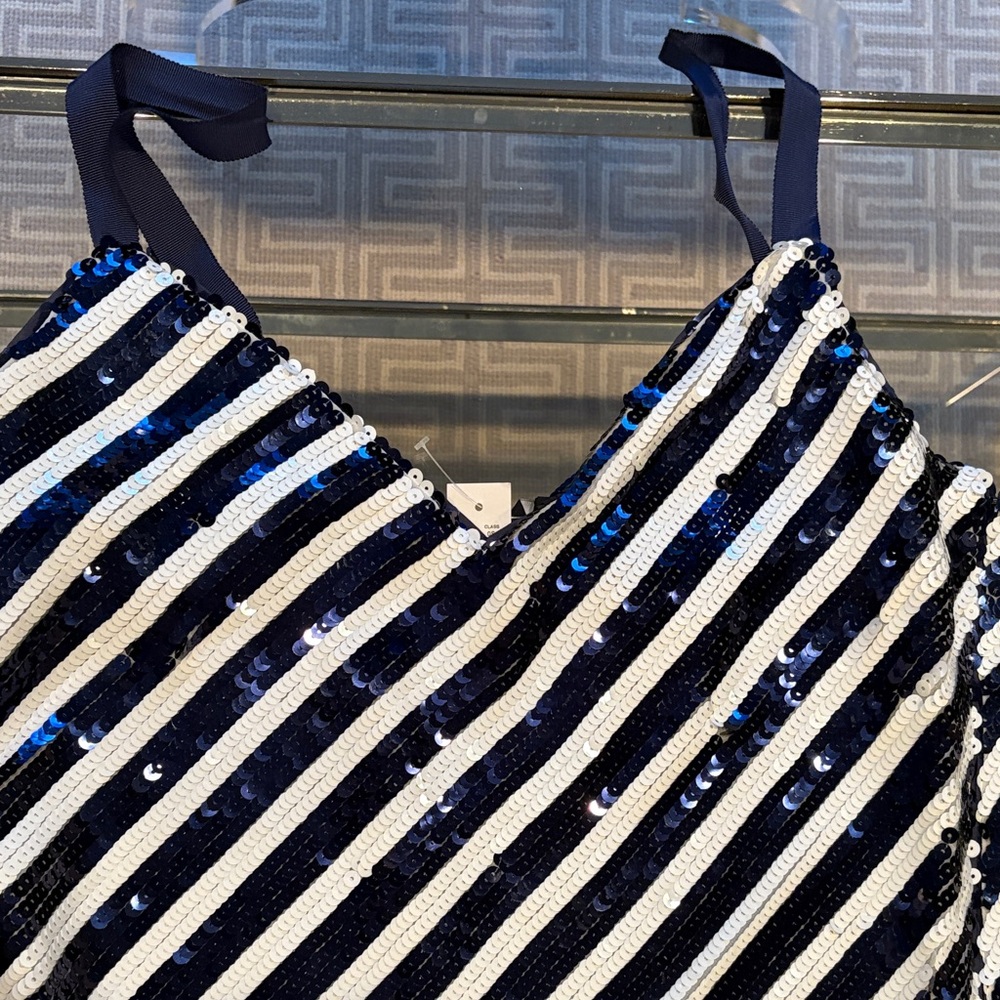 Navy and white Striped Sequin Dress - Picture 2 of 9